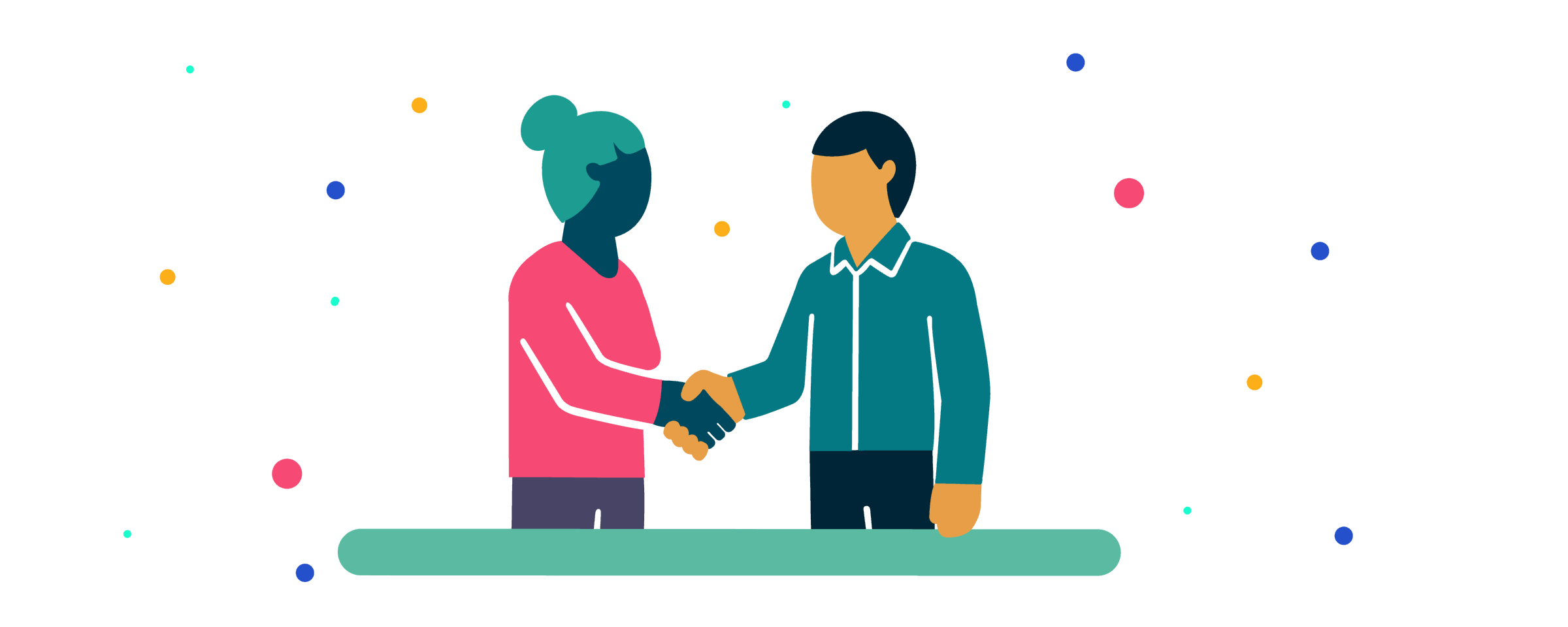 Bunte Grafik, die zwei Personen zeigt, die sich die Hand geben.