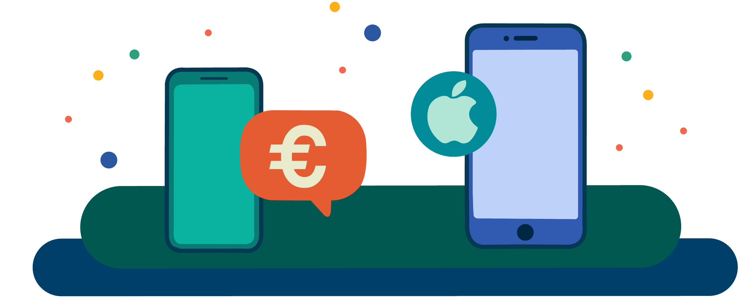 Bunte Grafik, die zwei verschiedene iPhones zeigt. 