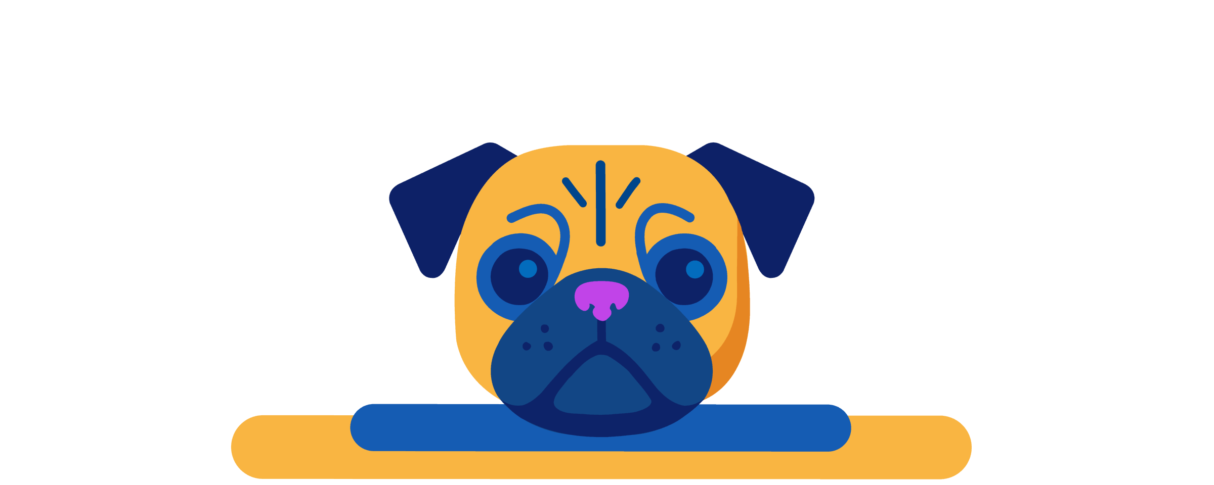 Bunte Grafik, die den IT-Mops Hugo zeigt.