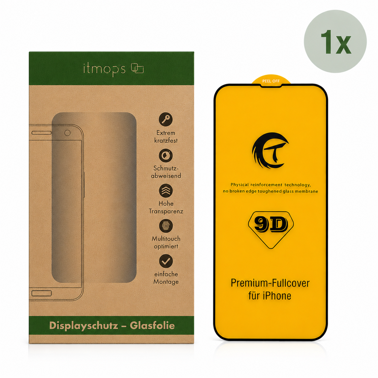1x Displayschutz Premium-Fullcover für iPhone ohne Montage