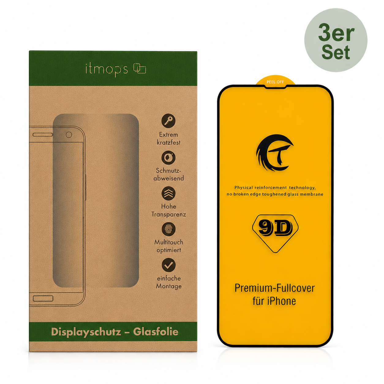 3x Displayschutz Premium-Fullcover für iPhone ohne Montage