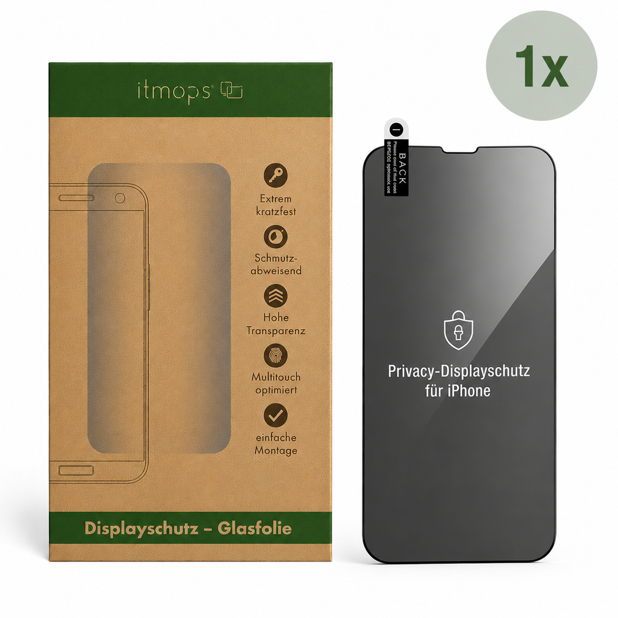 1x Displayschutz Privacy-Fullcover für iPhone ohne Montage