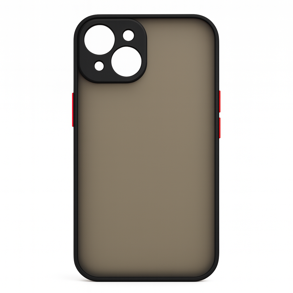 iPhone-Schutzhülle mit grauer matter Rückseite und schwarzem Rahmen