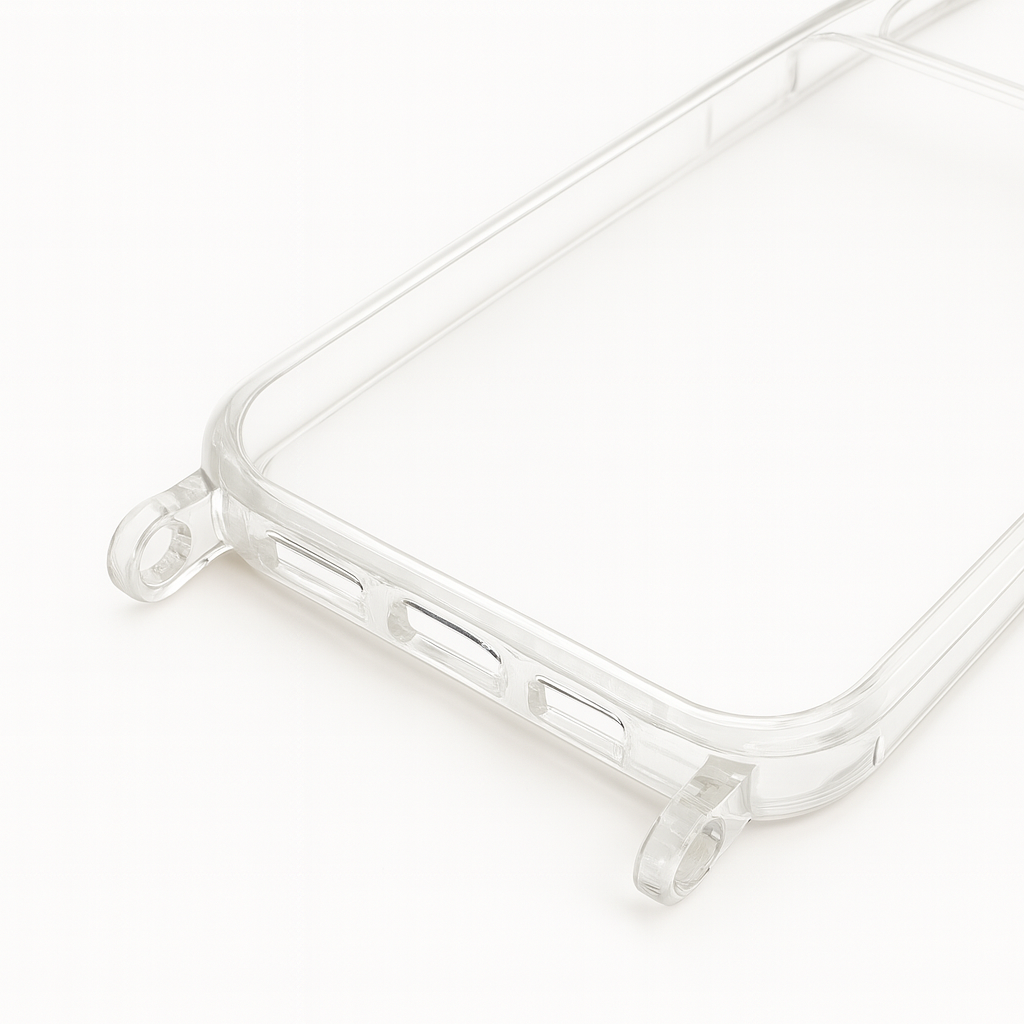 Transparente iPhone-Schutzhülle mit Hösen zur Befestigung von Ketten oder Bändern