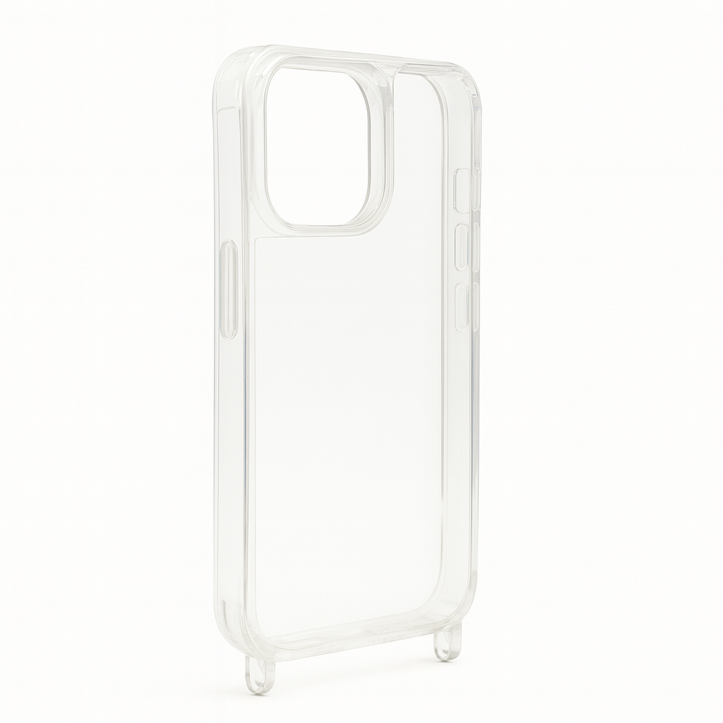 Transparente iPhone-Schutzhülle mit Hösen zur Befestigung von Ketten oder Bändern