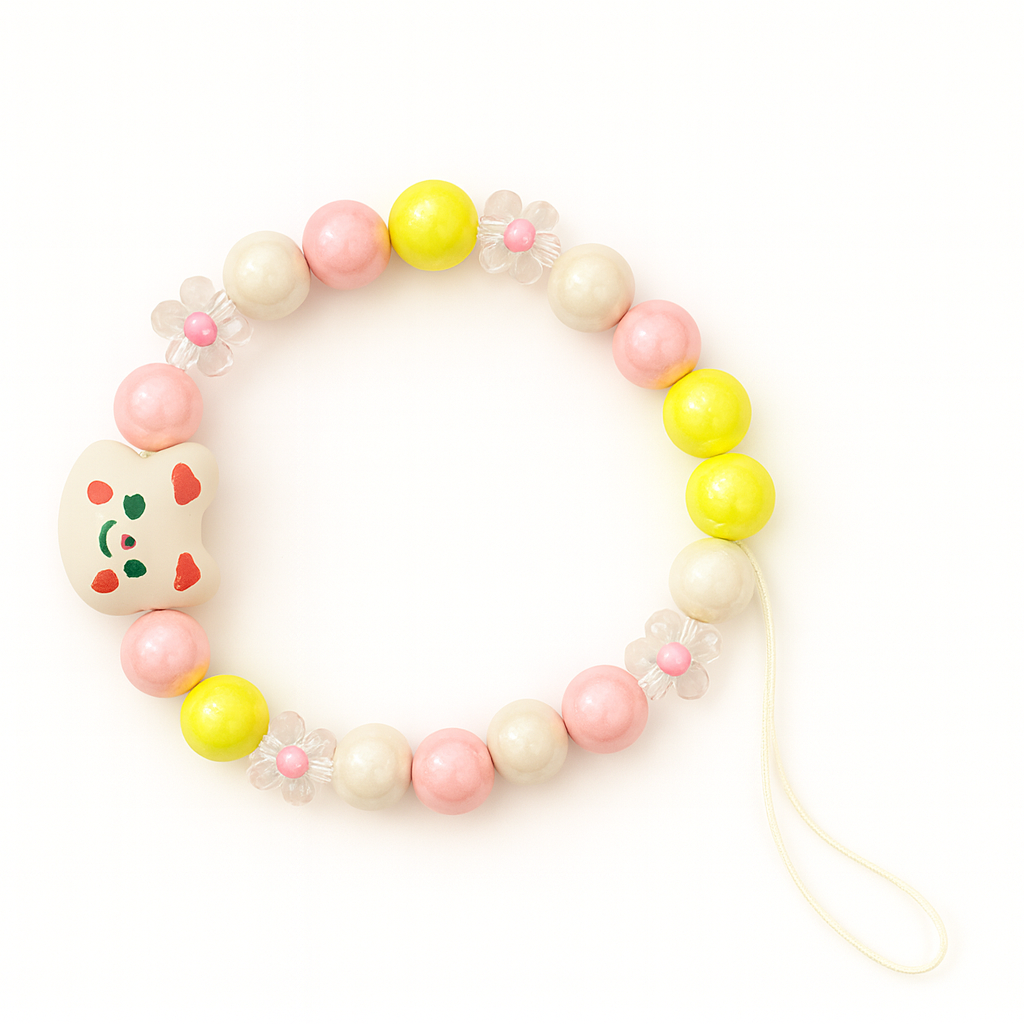 Bunte Perlenkette zur Befestigung an Handy-Schutzhüllen.