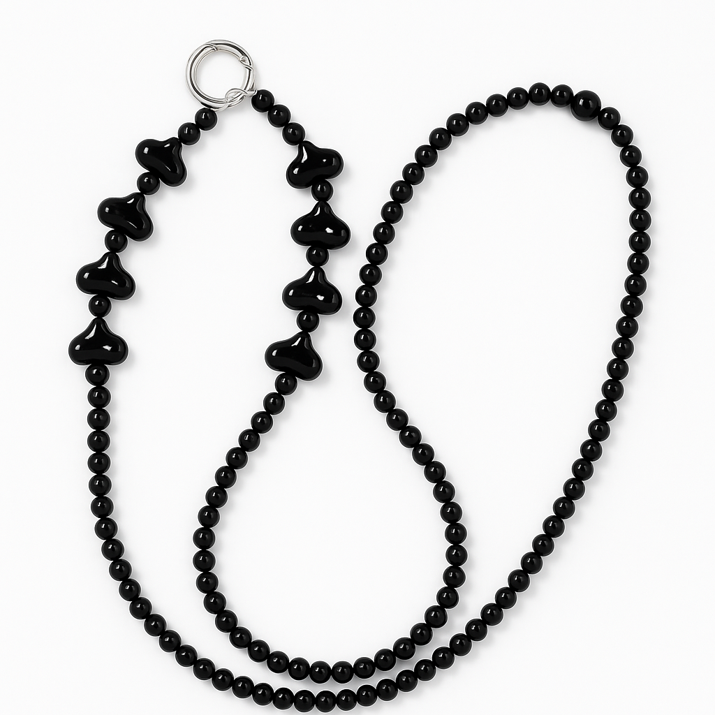 Glänzende schwarze Perklenkette mit Herzen für iPhone-Schutzhüllen