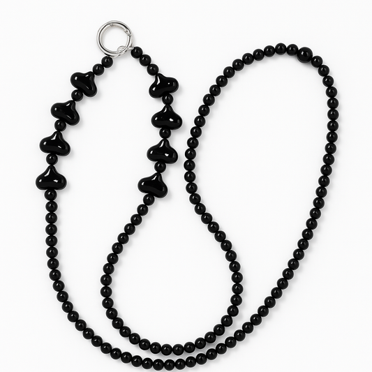 Glänzende schwarze Perklenkette mit Herzen für iPhone-Schutzhüllen