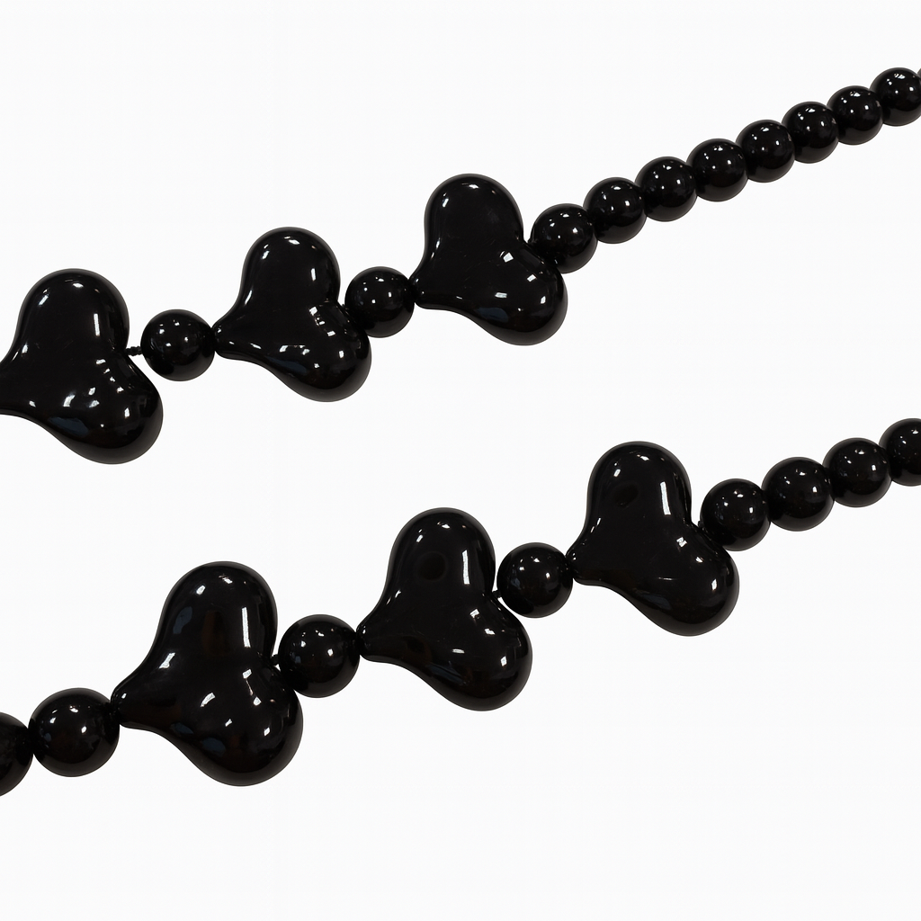 Glänzende schwarze Perklenkette mit Herzen für iPhone-Schutzhüllen